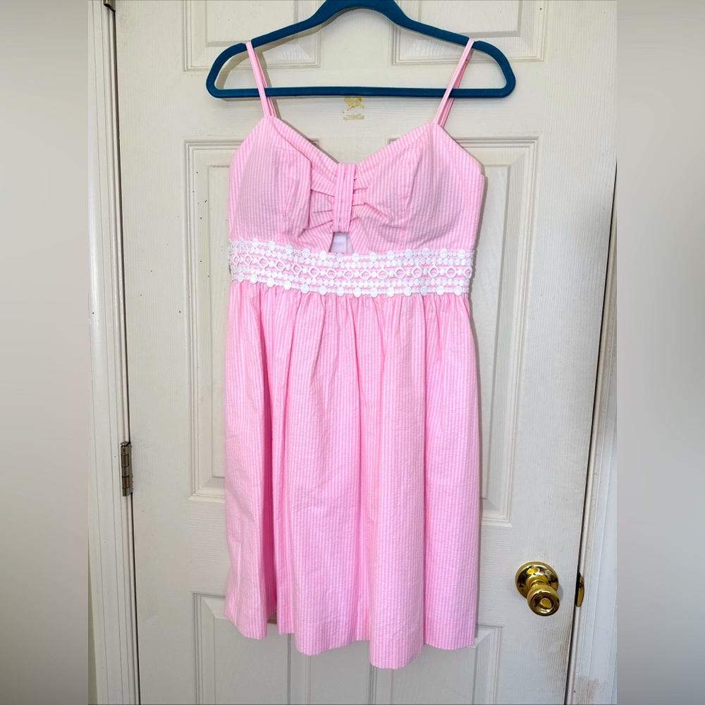 NWT Lilly Pulitzer Women's Pink & White Strips Dress Size 8 Fully Lined Cotton